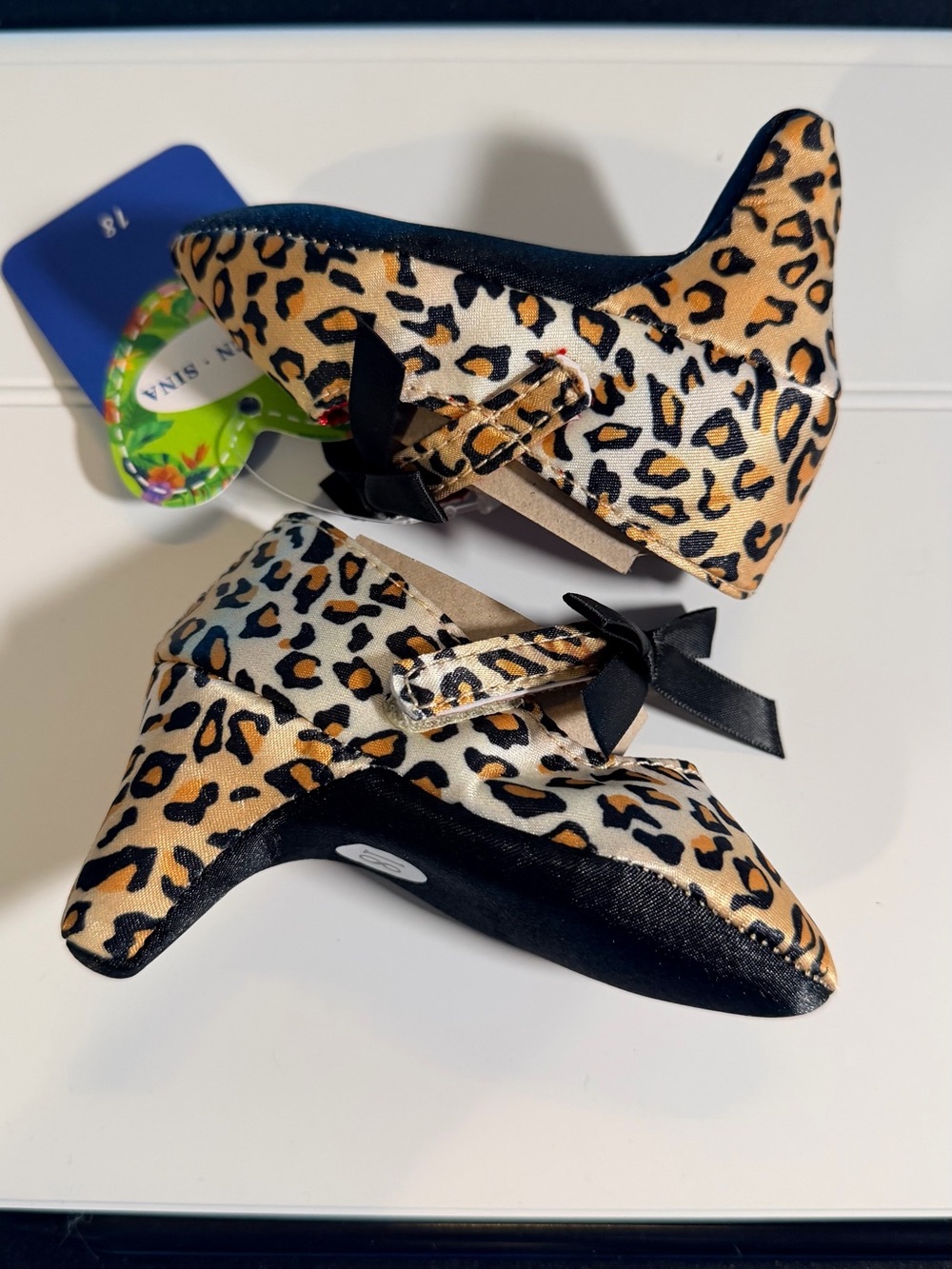 Stylish Leopard Print Baby Infant Soft Mary Jane Heeled Crib Shoes Bow Sz 2.5 US